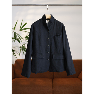 复古腔调感澳毛亚麻混纺双层内里印花可立领可翻领西装 W1726 外套