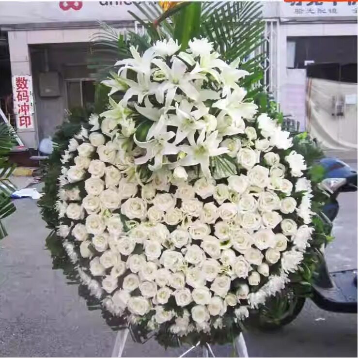 【哀思】温州鲜花店鲜花速递白菊花白百合混搭鲜花祭祀花圈