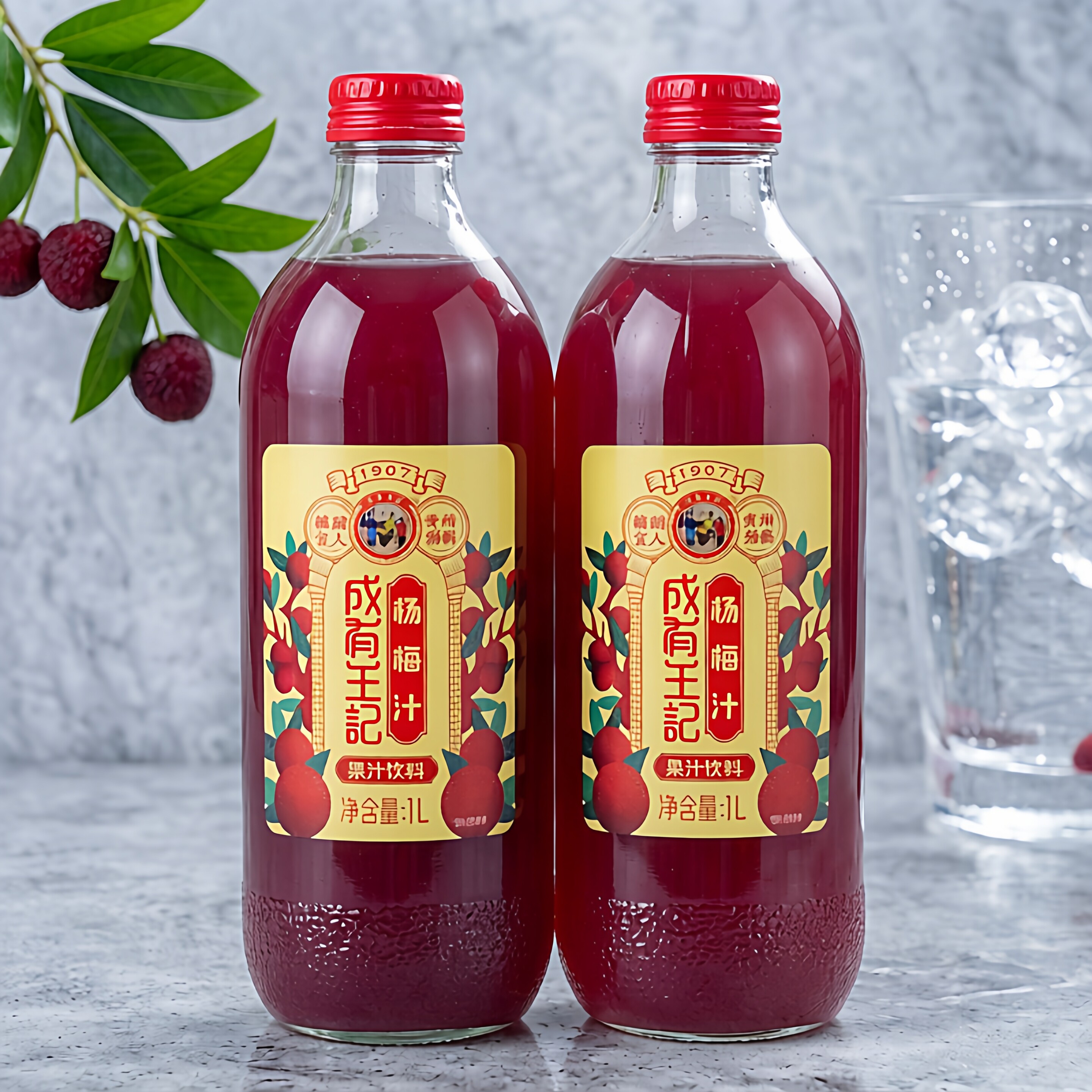 【1L*2瓶】成有王记杨梅汁果汁饮料贵州杨梅酸甜宜人玻璃瓶装大瓶图片