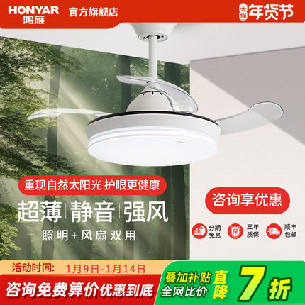 鸿雁照明风扇灯现代简约吊灯客厅卧室餐厅led灯家用电扇灯具