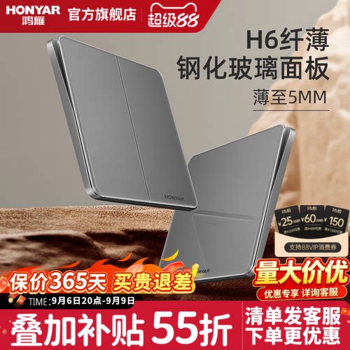 鸿雁超薄家用钢化玻璃电源开关
