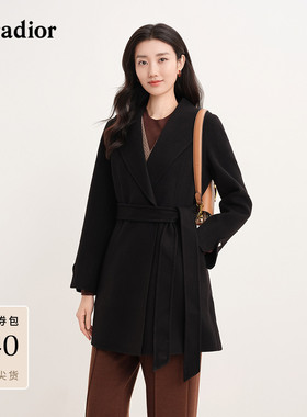 珂莱蒂尔100绵羊毛冬季经典款双面呢大衣女中长款西装领毛呢外套