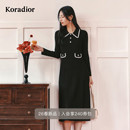 连衣裙 香风长袖 珂莱蒂尔2026年春新针织修身 珠钻翻领小黑裙法式