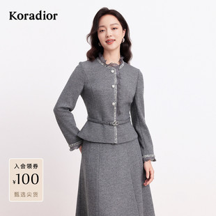 珂莱蒂尔冬季法式香风复古通勤短款修身开扣羊毛呢外套女