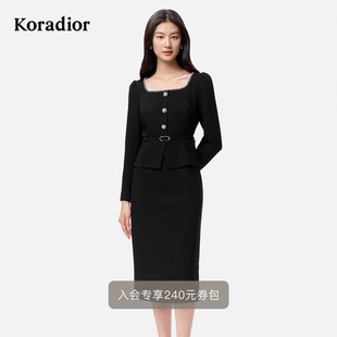 收腰假两件气质通勤连衣裙小黑裙 珂莱蒂尔25秋新法式 醋酸