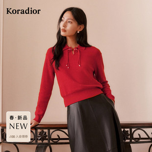 珂莱蒂尔koradior绵羊毛国风红色过年针织衫盘扣毛衫2026春季新款