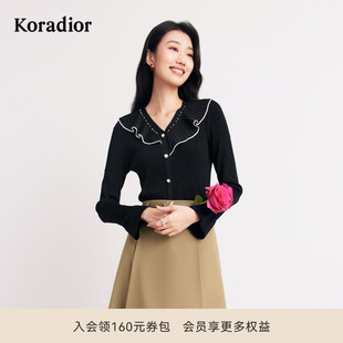 淑女针织衫 koradior珂莱蒂尔优雅减龄V领长袖 上衣