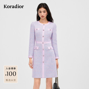 珂莱蒂尔2025冬新款粗花呢香风气质肌理感直筒绵羊毛呢连衣裙