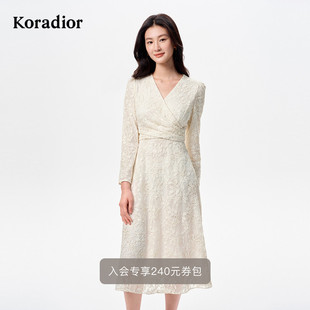 珂莱蒂尔2025秋新法式 玫瑰裙 蕾丝连衣裙气质刺绣修身 明星同款