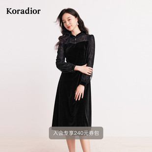 珂莱蒂尔秋法式 优雅气质蕾丝改良旗袍连衣裙
