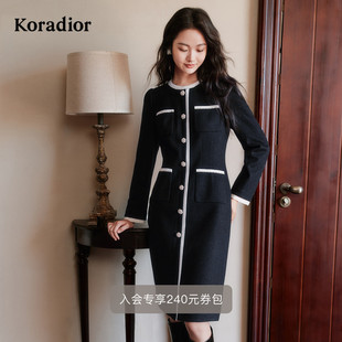 冬季 Koradior珂莱蒂尔商场同款 精致香风羊毛连衣裙 美丽诺羊毛