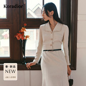 珂莱蒂尔2026年春新法式 宫廷名媛假两件珠片绣修身 鱼尾花呢连衣裙