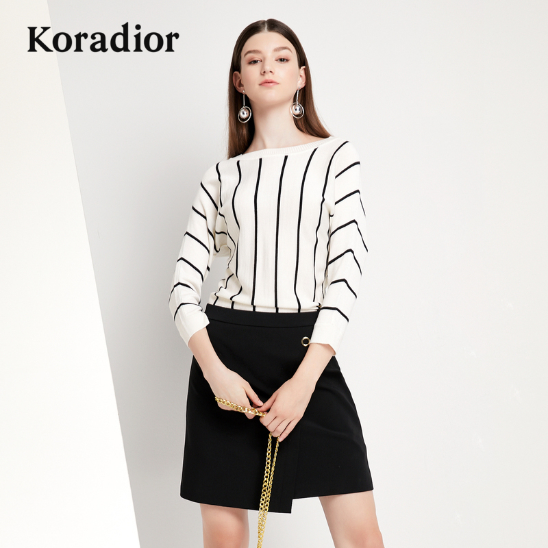 Koradior/çæÀ³µÙ¶ûÆ·ÅÆÅ®×°2018Çï×°ÐÂ¿îÆ´½ÓÑòëÌõÎÆÆøÖÊÁ¬ÒÂȹ