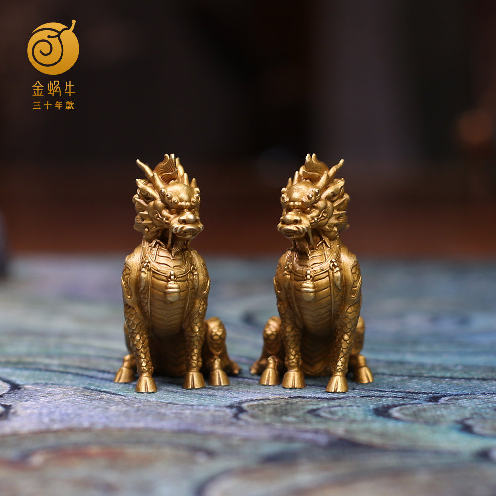 5#坐麒麟黄铜铜器居家玄关办公室书房摆件礼品铜工艺品
