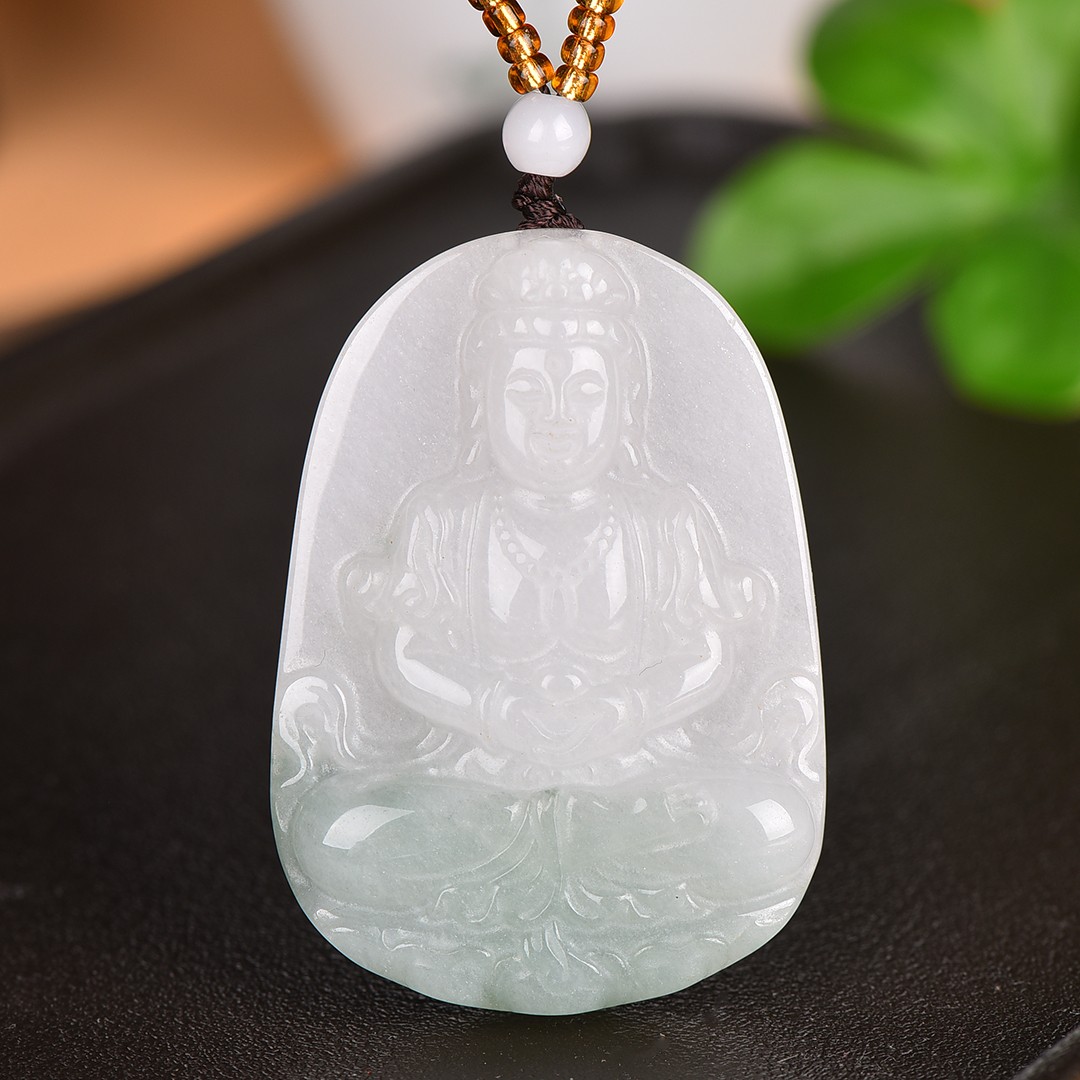 真品新疆玉石天山翠观音吊坠
