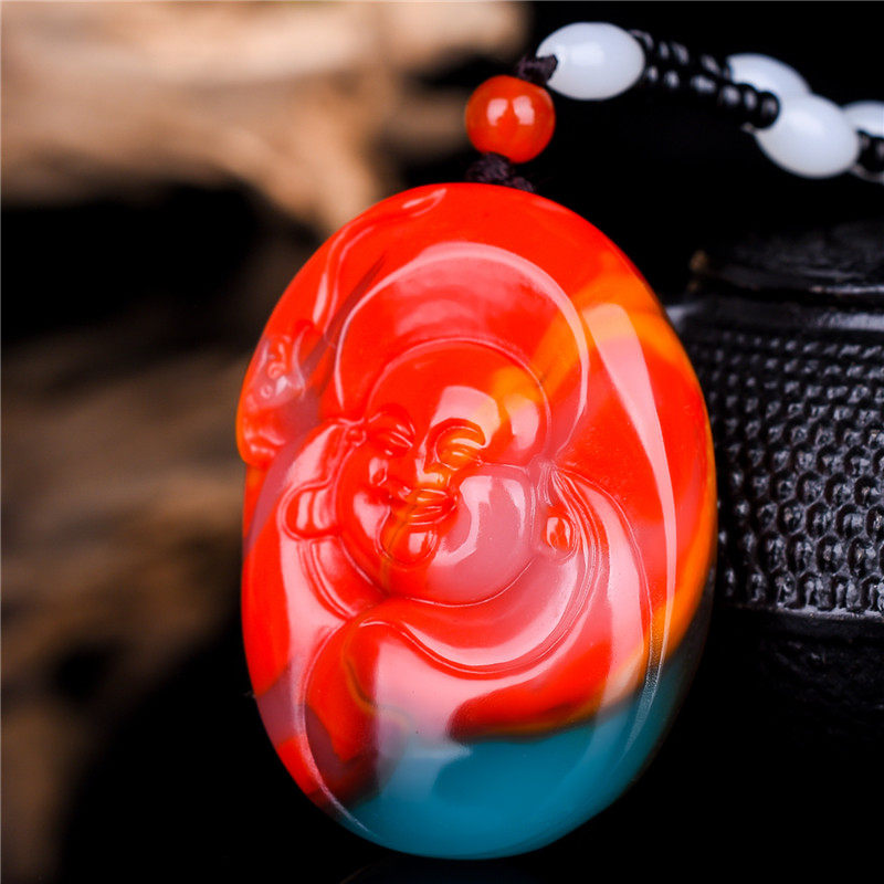 和田玉笑佛吊坠彩玉原石弥勒佛挂件坠男女小佛公玉佩项链玉坠