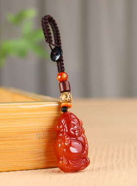 冰种红绿玛瑙财神知了吊坠钥匙扣