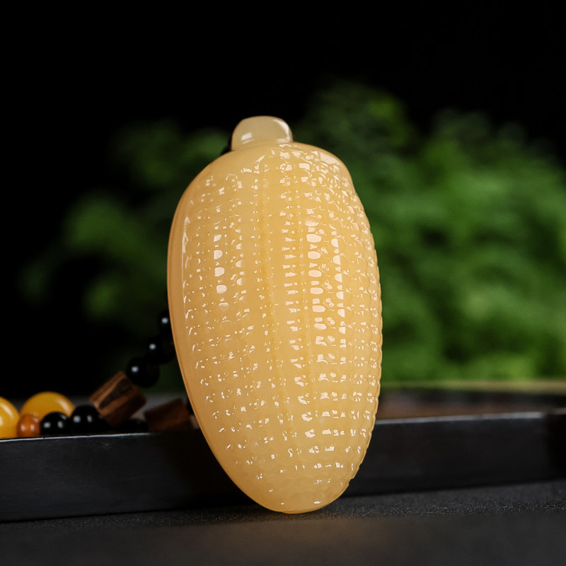 天然玉石把件阿富汗黄玉米手把件原石包谷穗黄色玉玉米把玩件