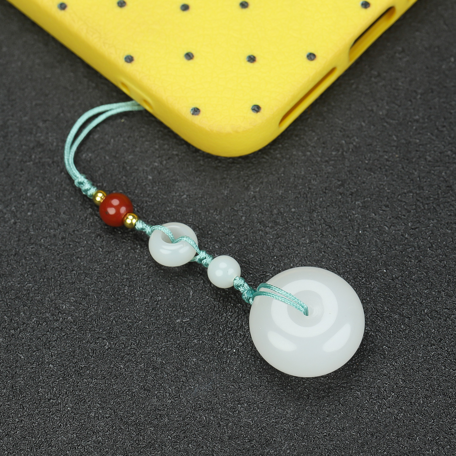 新疆金丝玉圆形平安牌吊坠平安扣挂件男女款玉石钥匙扣手机链坠