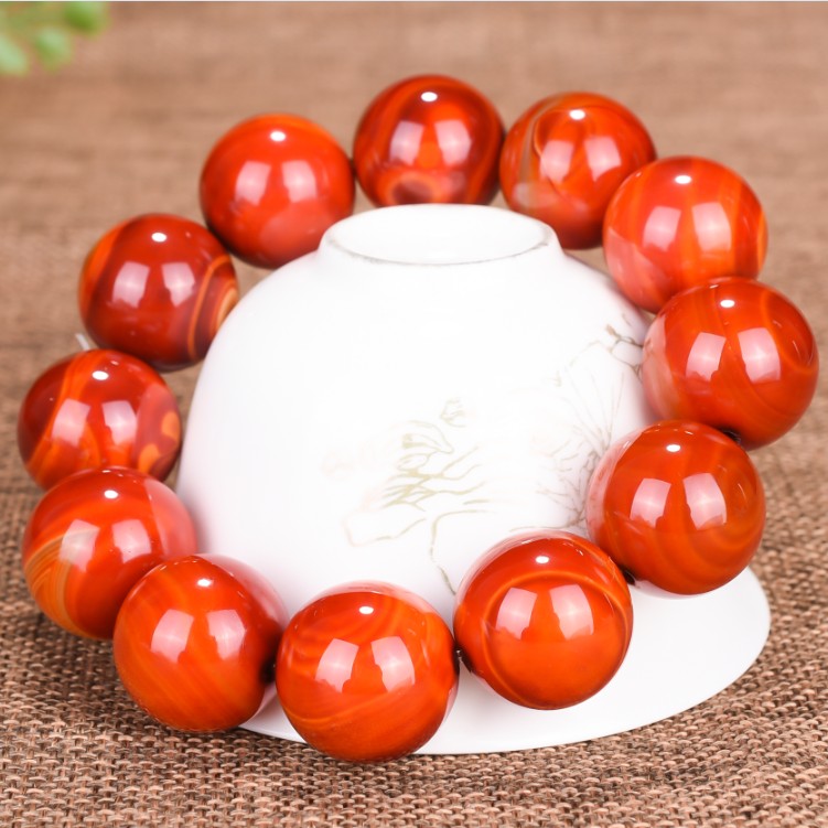 天然玛瑙手链男战国红玛瑙佛珠18mm圆珠手串单圈红玉原石手饰品