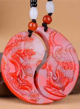 天然和田玉龙凤吊坠男女花色玉龙凤挂件一对牌子情侣鸡血玉佩信物