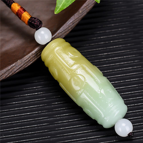 新疆和田玉挂件西藏佛珠九眼天珠糖青玉吊坠时来运转玉石项链车挂