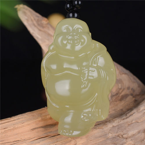 阿富汗青白玉笑佛手把件