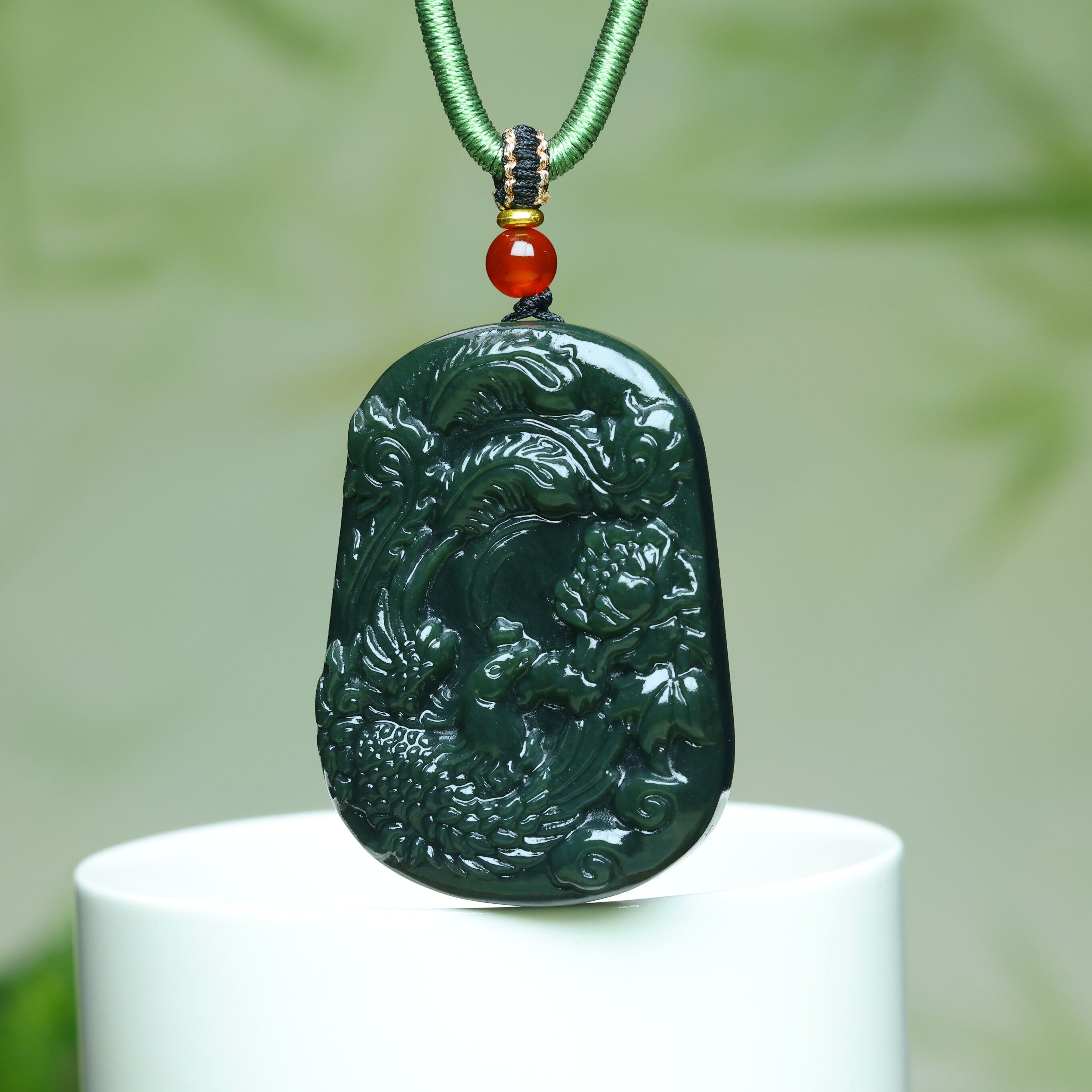 天然新疆和田玉凤凰吊坠男女正品墨绿青玉项坠颈饰玉石挂件毛衣链