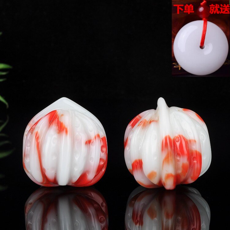 核桃玉把件天然戈壁玉鸡血玉核桃手把件新疆金丝玉鸡血红手把件