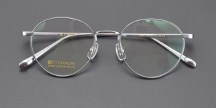 深圳横岗专业配片纯钛复古圆形男女近视眼镜框架轻便45MM高银粉色