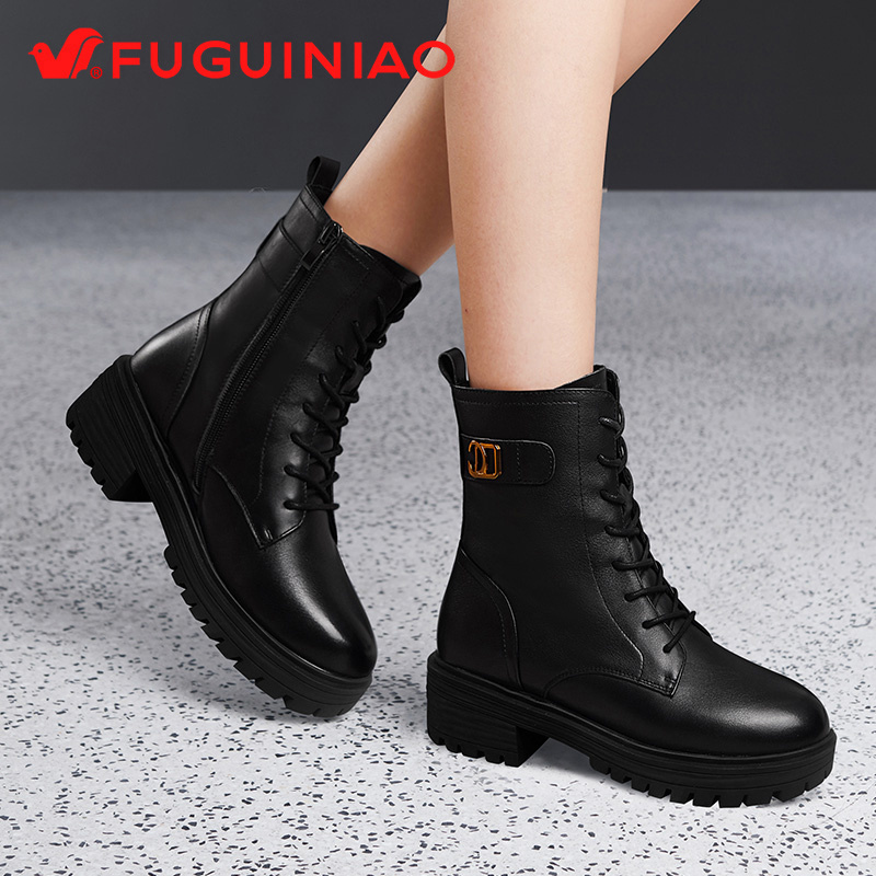 品牌冬季富贵鸟软底舒适真皮女鞋