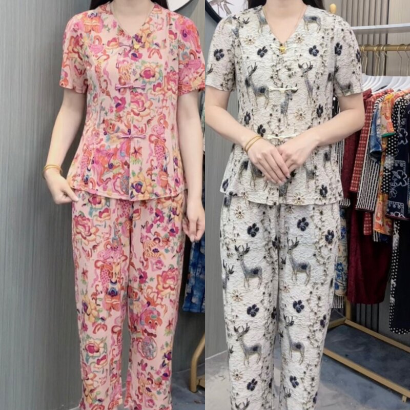 2025显瘦常规款常规印花九分中老年女装