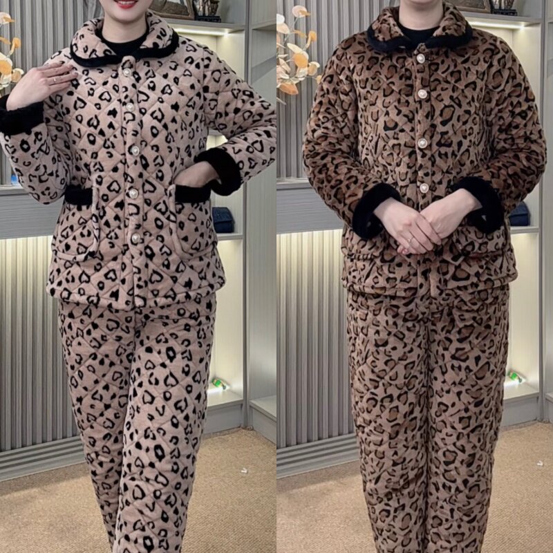 2025时尚套装极简风接头老人保暖加绒冬季碎花加厚棉袄上衣+裤子