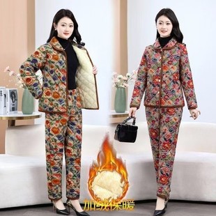 冬季 套装 棉服两件套时尚 中老年女棉衣棉裤 保暖加厚 2025新款 妈妈装