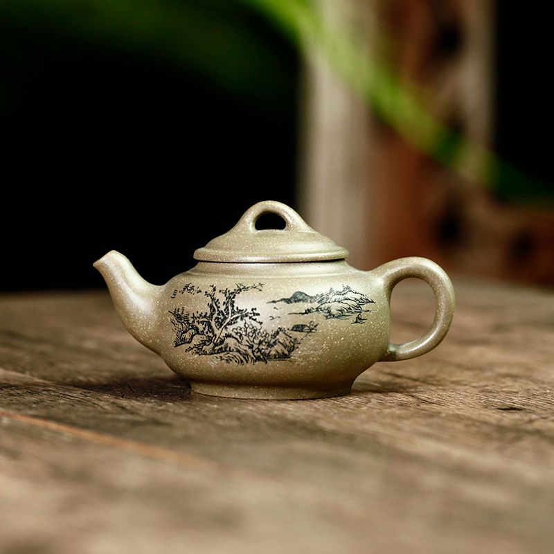 稀有竹青泥200CC精致小壶舍得壶舍即是得山水行船图江南春名家壶