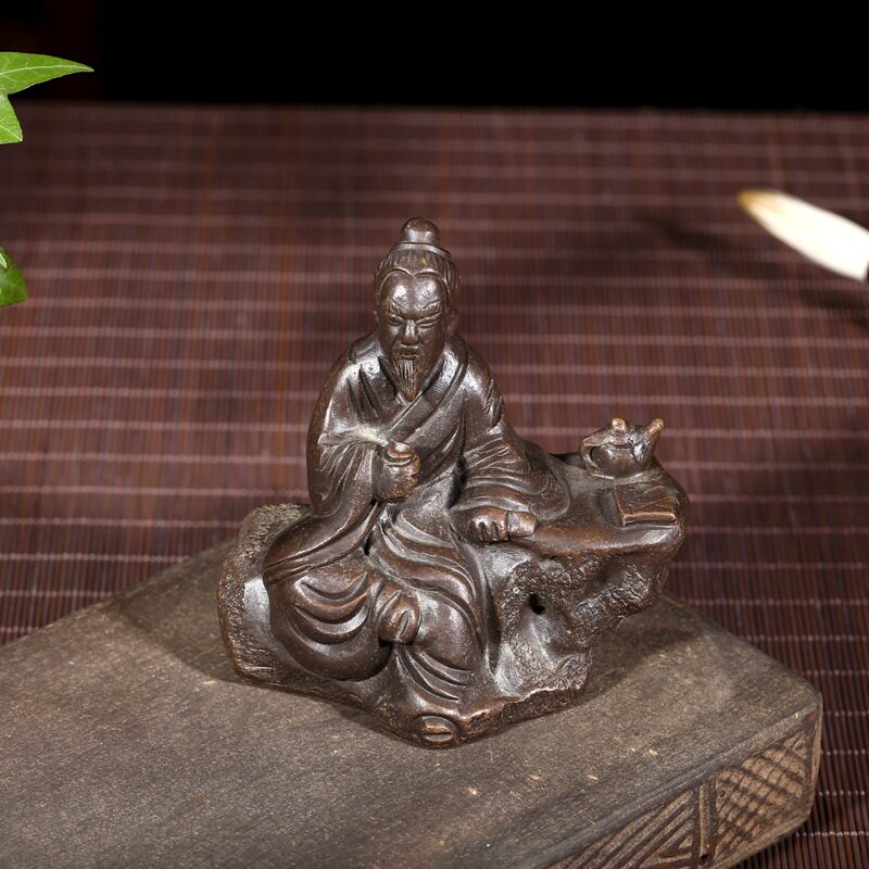 宜兴紫砂雕塑茶道茶具复古风人物茶宠茶玩茶圣陆羽喝茶品茶桌摆件