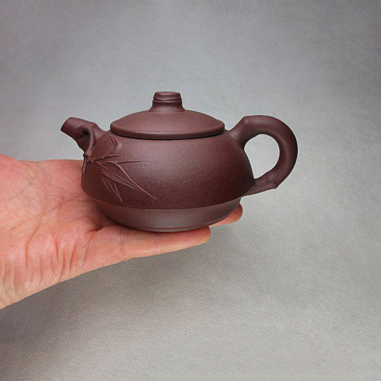 包邮 王兆春80cc竹叶壶 竹段壶 小品壶 宜兴手工紫砂壶 原矿紫泥