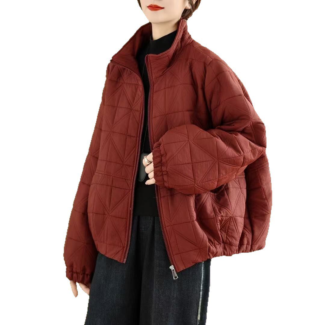 25年秋冬棉服女长袖宽松休闲加棉加厚保暖棉服学院风立领外套棉衣