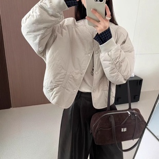 韩版袖口拼接棒球服女夹棉外套2025年秋冬款百搭小个子轻薄款棉服