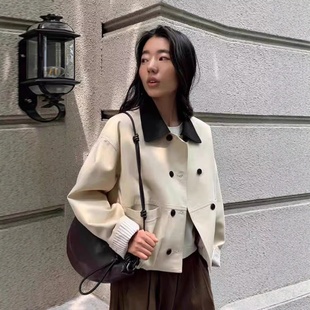 巴恩风25感撞色风衣短款外套女装秋季小个子休闲显瘦夹克上衣