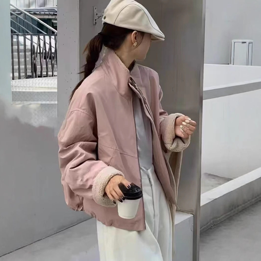 2024年秋冬棉服女宽松休闲韩版学院风内里羊羔毛宽松休闲棉袄上衣