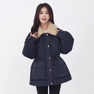 厂家直销欧货加厚收腰棉衣女25秋冬中长款宽松棉鹿皮绒派克服外套