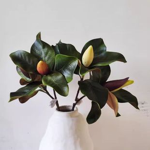 新款PU仿真白碗花苞叶玉兰花苞叶杆假花家居样板房插花装饰品摆件