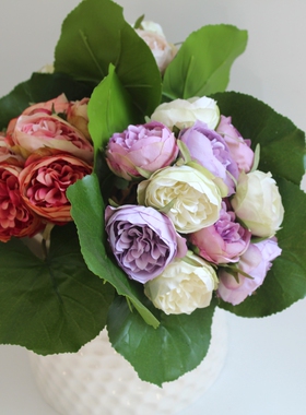 手捧配材欧式月季复古高仿真10头法式含笑蔷薇卡密拉玫瑰摄影道具