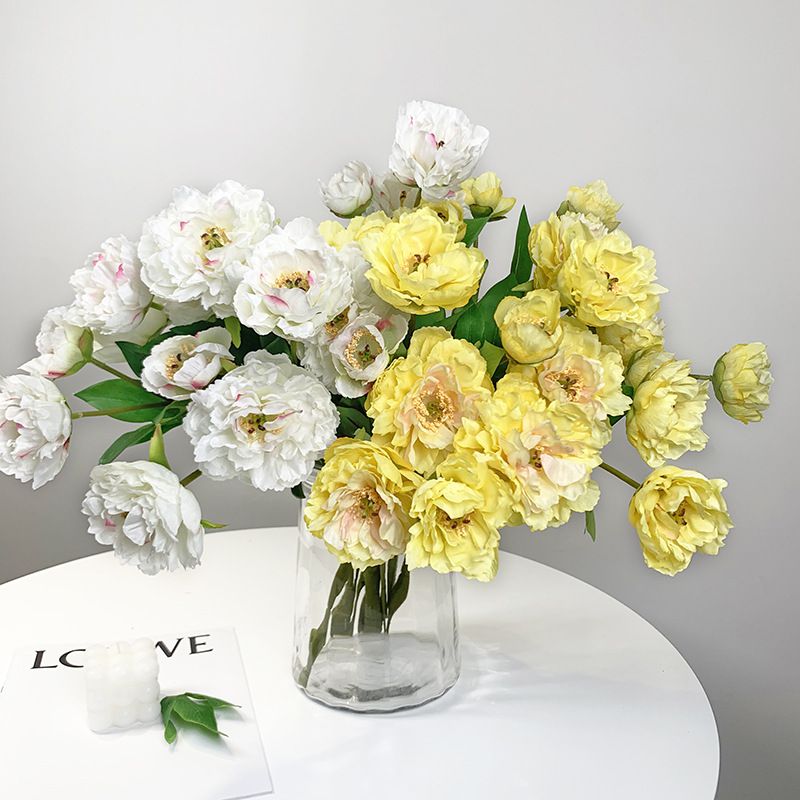 高品质3头植绒陆莲花仿真花露莲假花芍药花西洋牡丹花束家居装饰