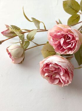 仿真花 多头复古玫瑰 奥斯汀 法式玫瑰 玫瑰 紫灰色 花艺造景网红