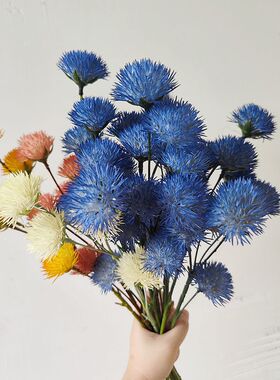 仿真花 蓝刺头 深蓝色花艺 软装花艺造景 摄影道具 单枝假花 美陈