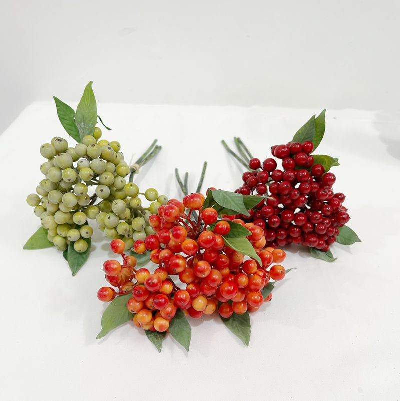 含阳 仿真3杈圆球果蓝莓小果客厅摆件圣诞装饰插花配件仿真浆果