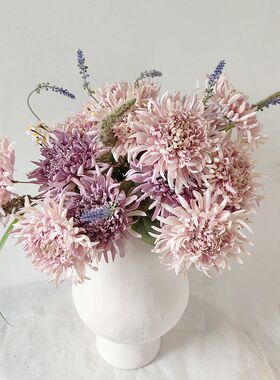 美式油画高仿真多头大丽花客厅餐桌茶几插花装饰绢花假花摄影道具