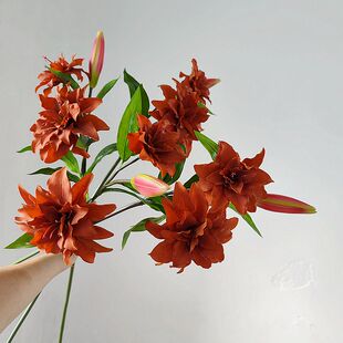 重瓣高端仿真花 焦糖色装饰手感咖色百合客厅摆放装饰花软装假花